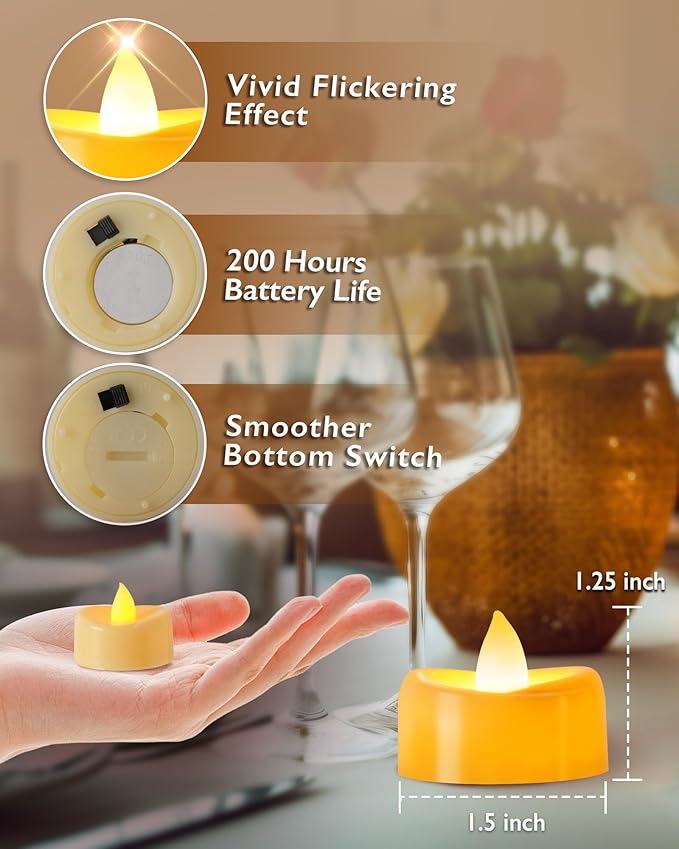 Raycare 100 Pack LED Tea Lights Battery Operated, 200+Hour Flickering Votive - Image 2