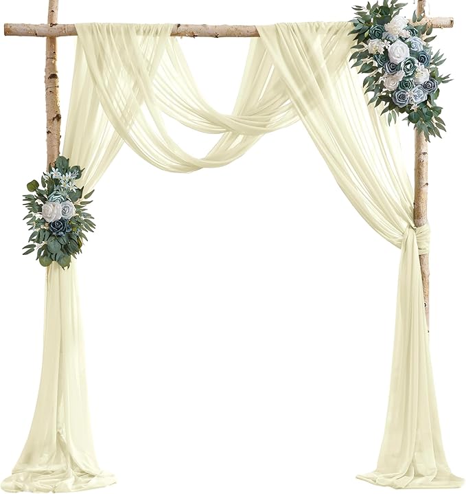 Wedding Arch Draping Fabric Beige Arch Drapes Sheer Backdrop Curtain - Image 8
