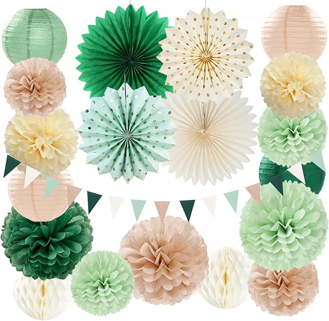 Olive-Sage Green Champagne-Gold Pink Party-Decorations by Burgleda