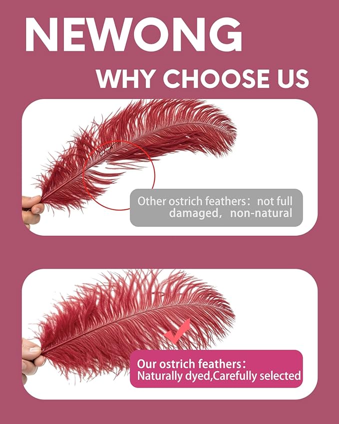 NEWONG 30pcs Wine red Ostrich Feathers Natural Bulk 11-14inch Vase Craft - Image 4