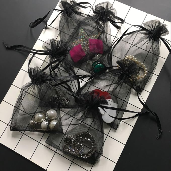 Wudygirl 100pcs Drawstring Organza Bags 5 x 7 Inch Black Transparent Jewelry - Image 4