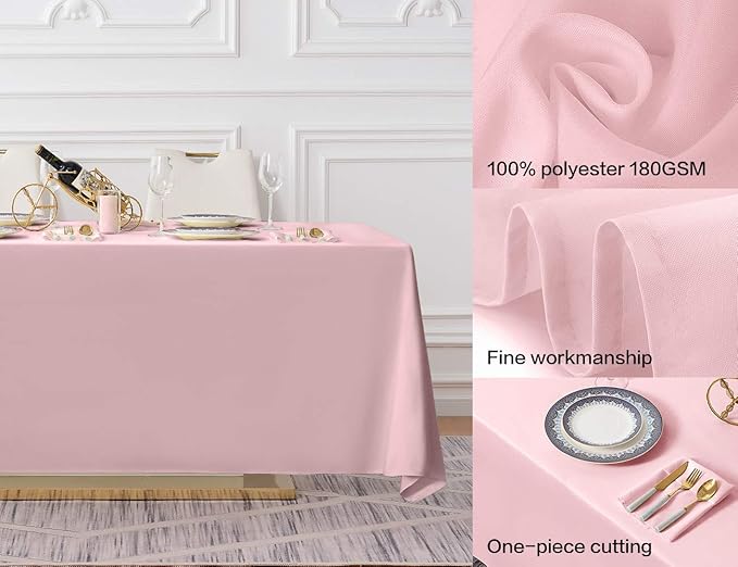 Surmente Pink Tablecloth 90 x 132-inch Rectangular Polyester Table Cloth - Image 2