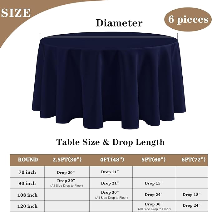 Fitable 6 Pack Navy Round Tablecloths - Image 5