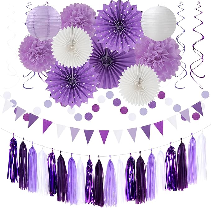 Purple-White Lavender Women-Girl Birthday Party-Decorations by Hugtmr