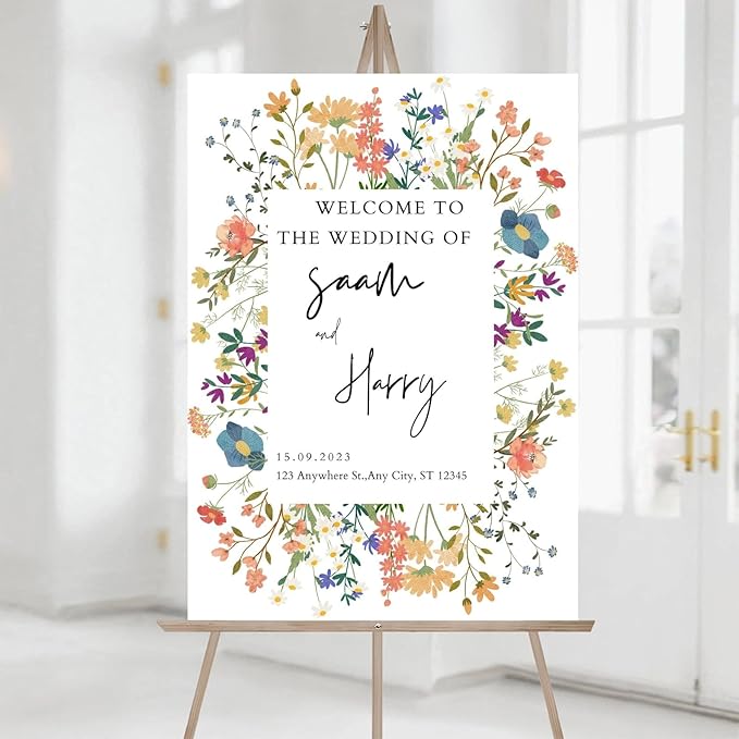 Welcome Wedding Signs, Modern Floral Wedding Sign Decorations Signage 12" X 18" by CENOVACY