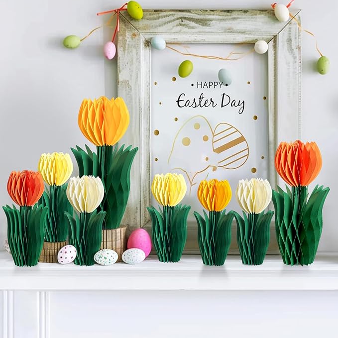 SUNBEAUTY 8 PCS Flower Honeycomb Decoration Tulip Honeycomb Decoration Mother's - Image 5