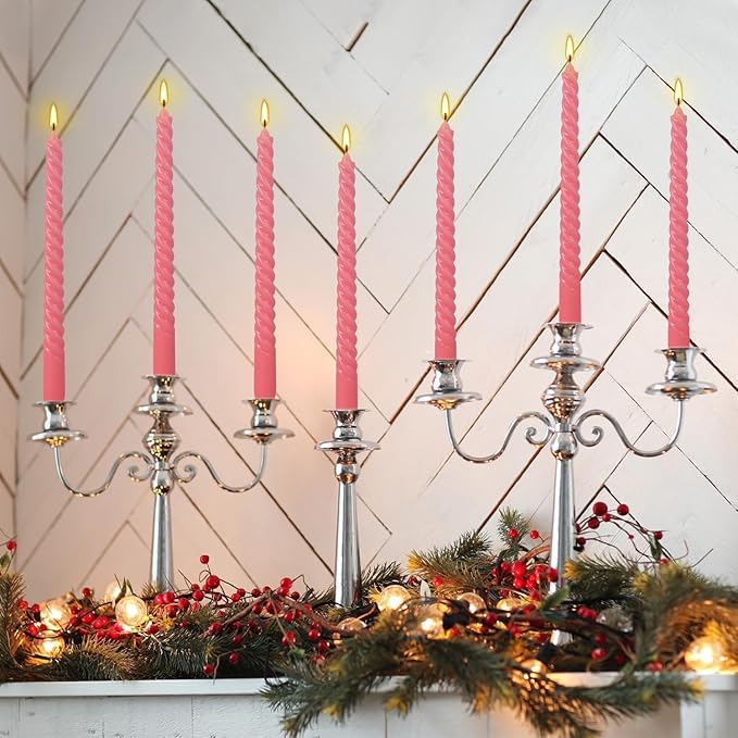 12-Pack Pink Spiral Taper Candles – 10 Inch Elegant Dripless & 10-Hour Burn – - Image 8