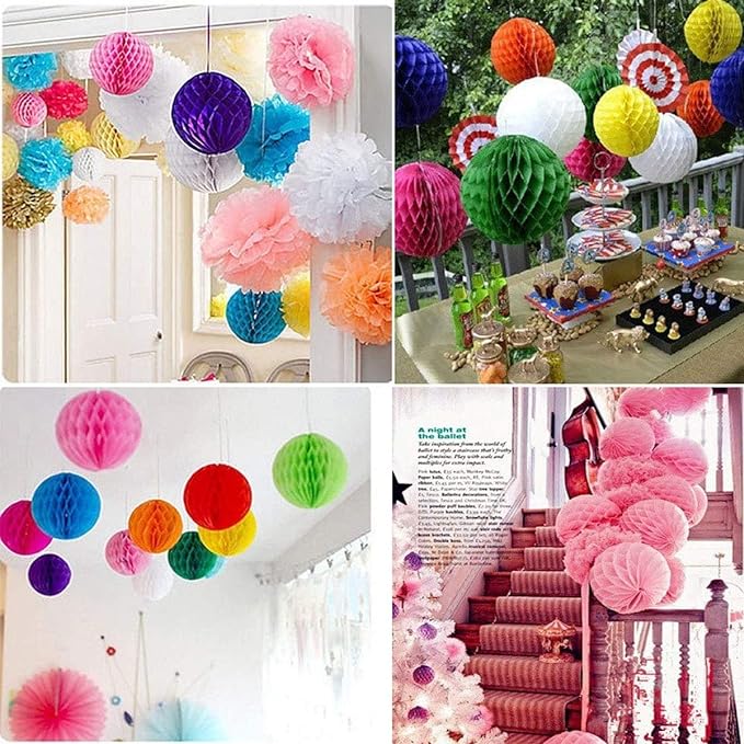8pcs 10 inch Paper Honeycomb Balls Decorative Tissue Pom Poms Flower Art - Image 4