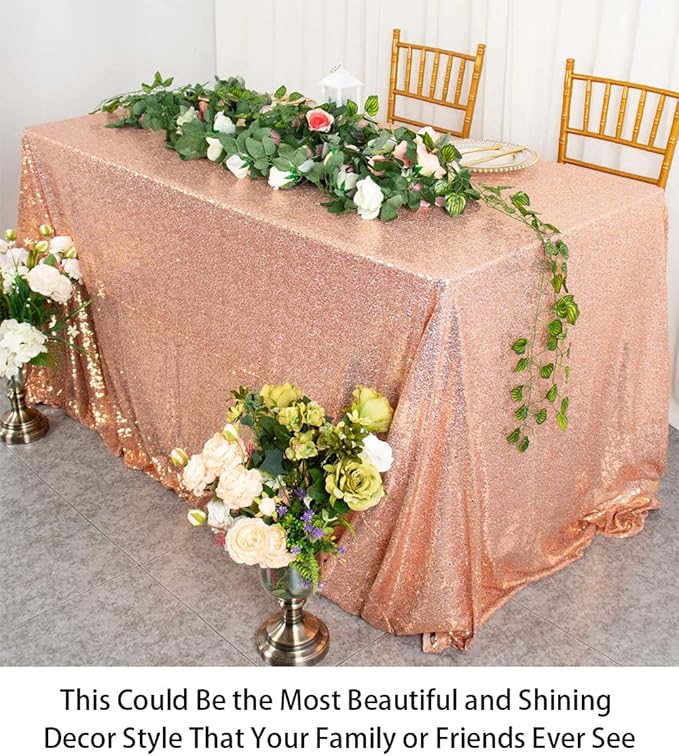 ShinyBeauty Square Tablecloth 72x72-Inch Sequin Tablecloth Overlay Rose Gold - Image 4