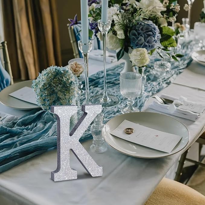 TONIFUL 8 Inch Silver Glitter Letter K Table Centerpiece A-Z Silver Birthday - Image 6