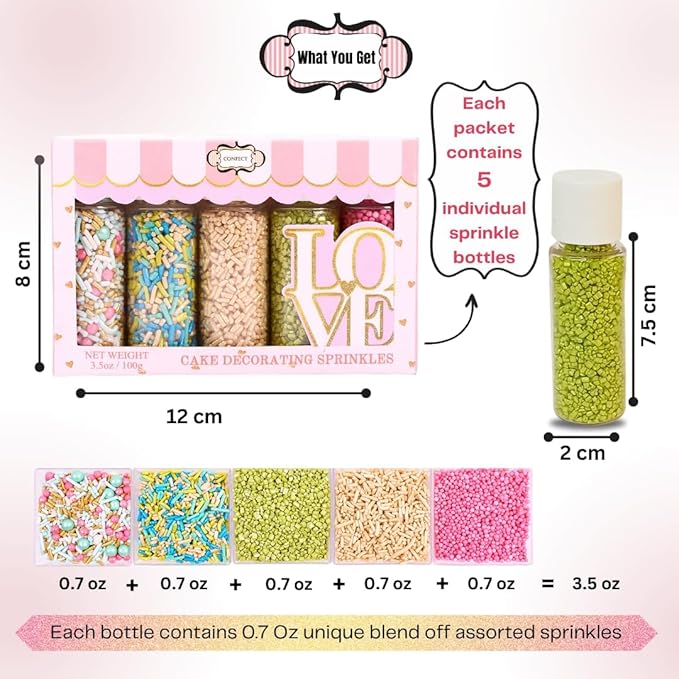 Confect Sprinkles – 5 Pack Assorted Cake Decorating Mix – Festive Edible - Image 4