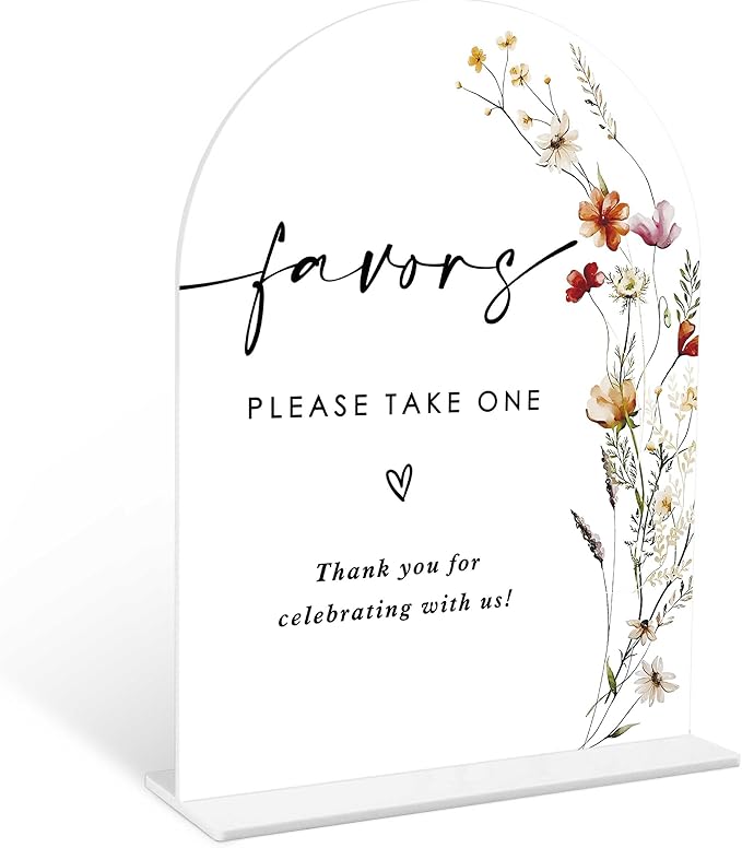 Boho Floral Favors Sign, 6 x 8 Inch White Arch Acrylic Wedding Sign by Qoqxjodd
