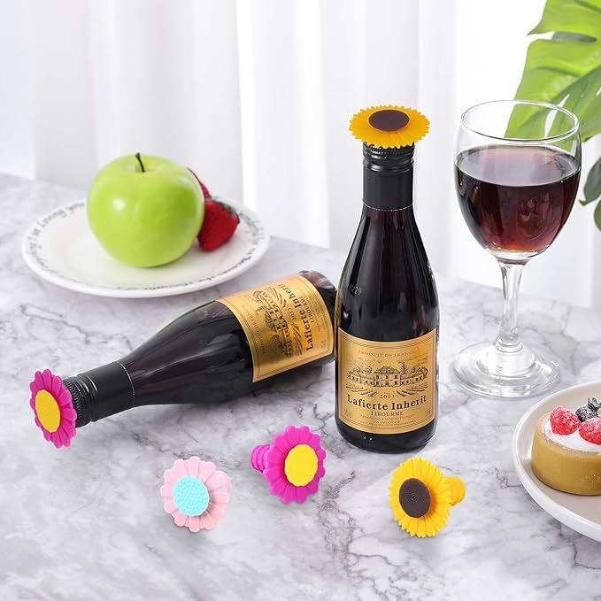 3 Pcs Wine Bottle Stopper, Silicone Sunflower Cute Wine Bottle Stopper - Image 4