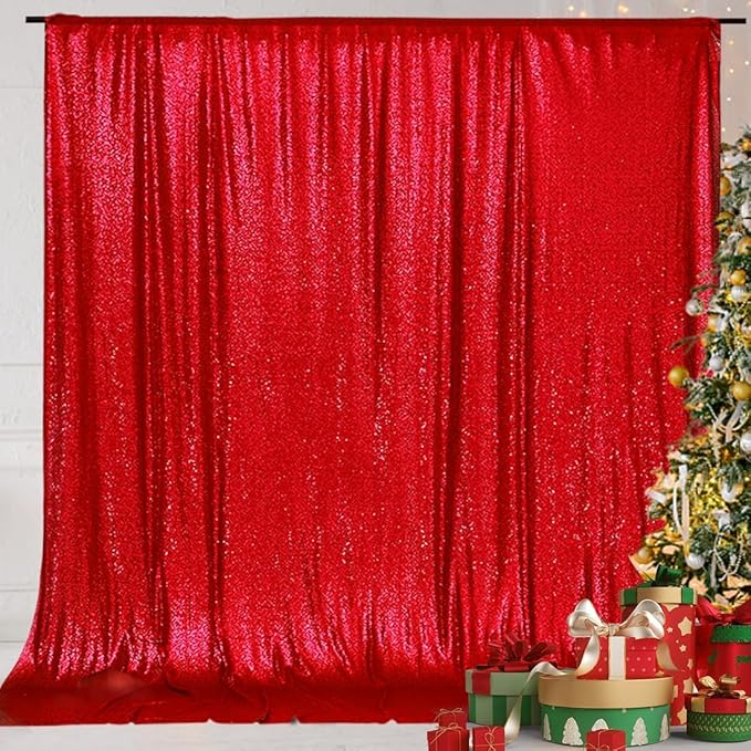 Eternal Beauty Red Sequin Backdrop, 20x10 Ft Glitter Background Curtains - Image 3