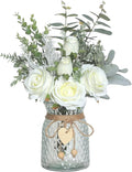 Faux Flowers with Vase, Artificial Silk Roses in Vase, Fake Plant Eucalyptus by VIERENA