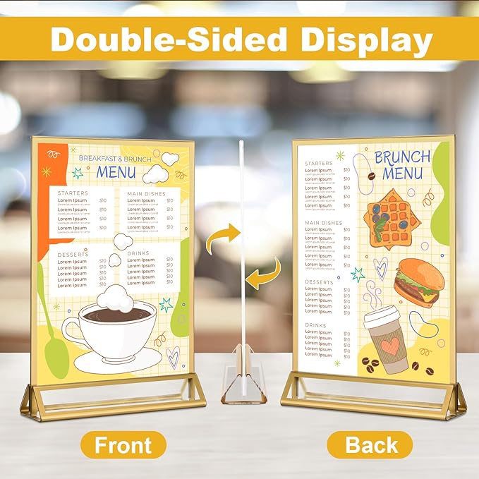 EHWINE 24 Pack Acrylic Sign Holder 5 x 7, Double Sided Gold Picture Frame Stand - Image 3