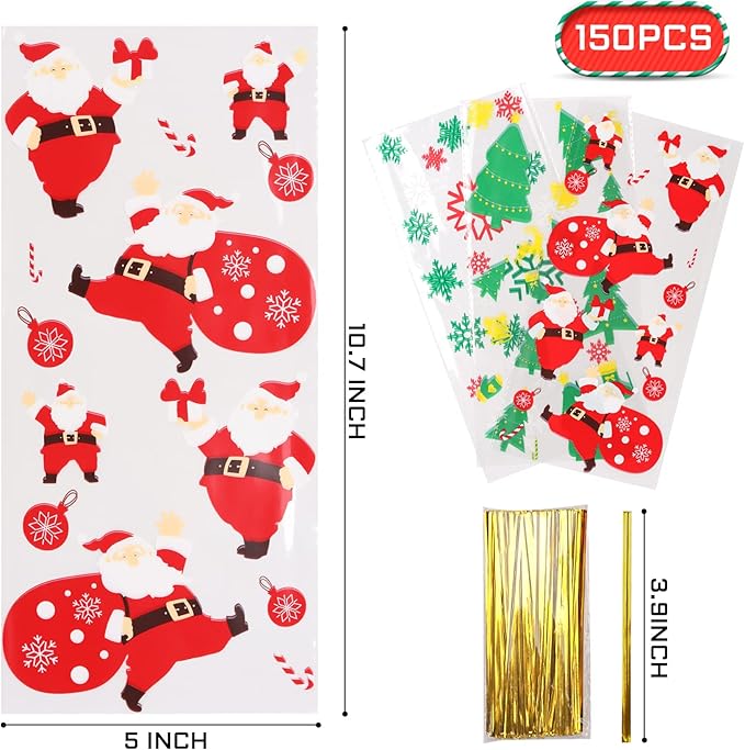 LOKIQNG 150PACK Christmas Cellophane Bags Treat Cookie Gift Bags - Image 3