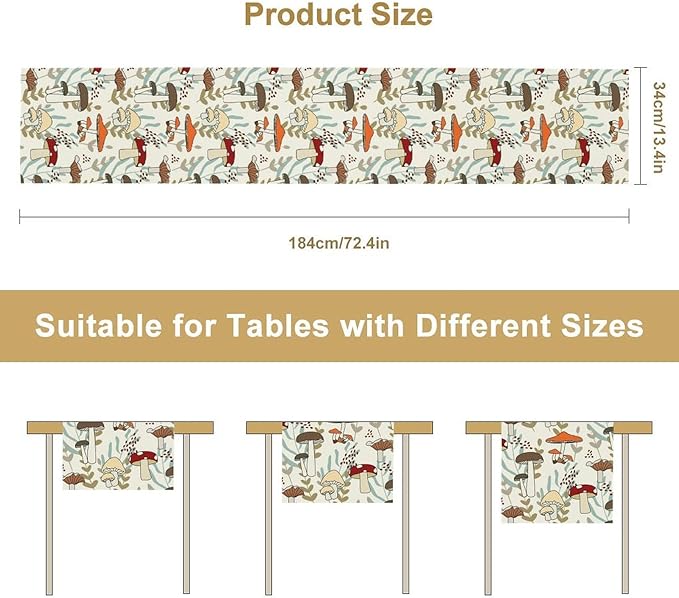 Mushroom Table Runner, Vintage Nature Plant Table Runner - Image 7