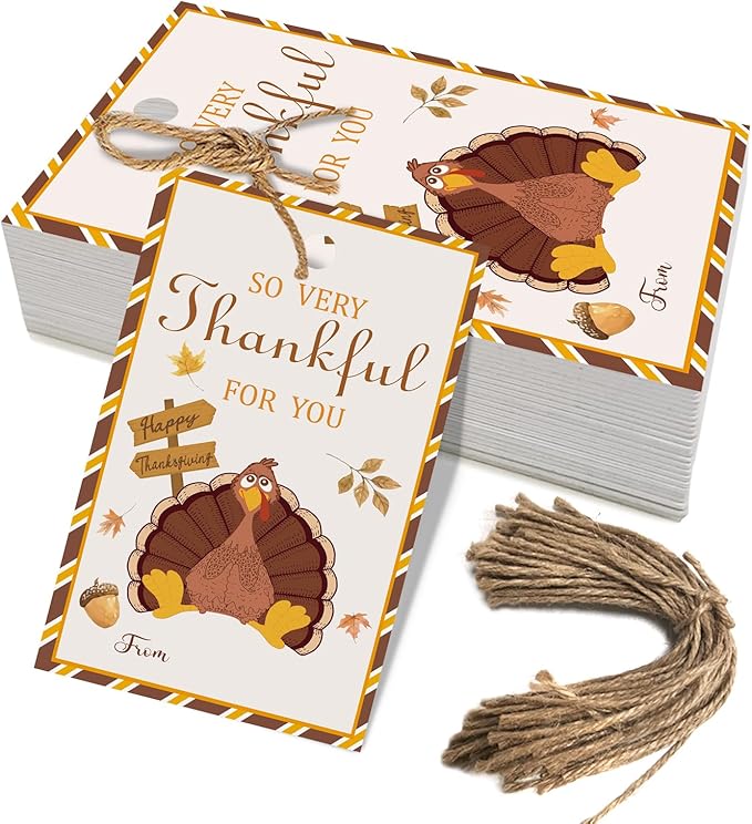50pcs Thanksgiving Thank You Gift Tags, Turkey Theme Gift Tags by Aukolass