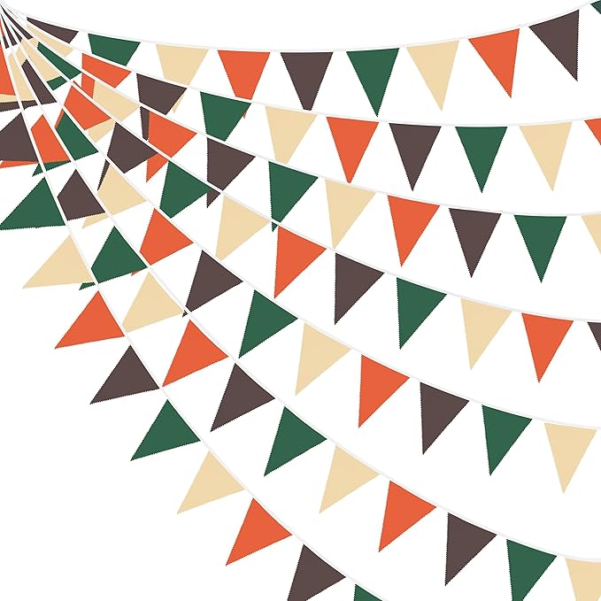 32Ft Orange Green Brown Party Decorations Triangle Flag Pennant Bunting Fabric by pinkblume