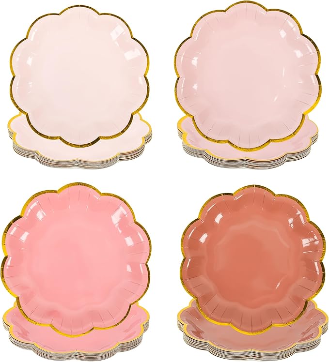 Dusty Pink Gradient Color Dessert Paper Plates 7 inch Gold Foil Scalloped Edge - Image 8