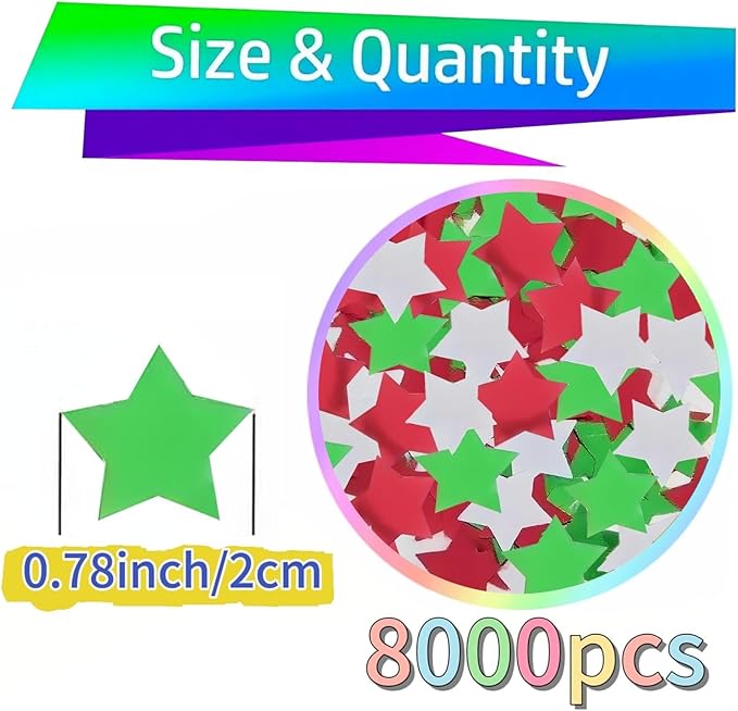 Red White Green Star Confetti 0.78inch/2cm 8000PCS Table Confetti - Image 7