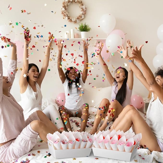 6 Set Wedding Confetti Cone Holder Box Each Includes 30 Pieces of Cone Papers - Image 2