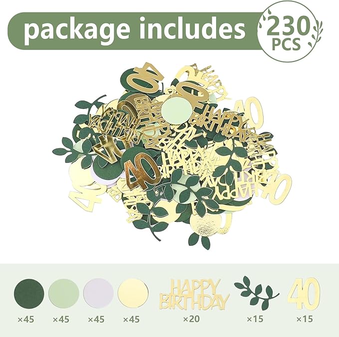 Sage Green 40th Happy Birthday Confetti, 40th Birthday Table Decorations - Image 2