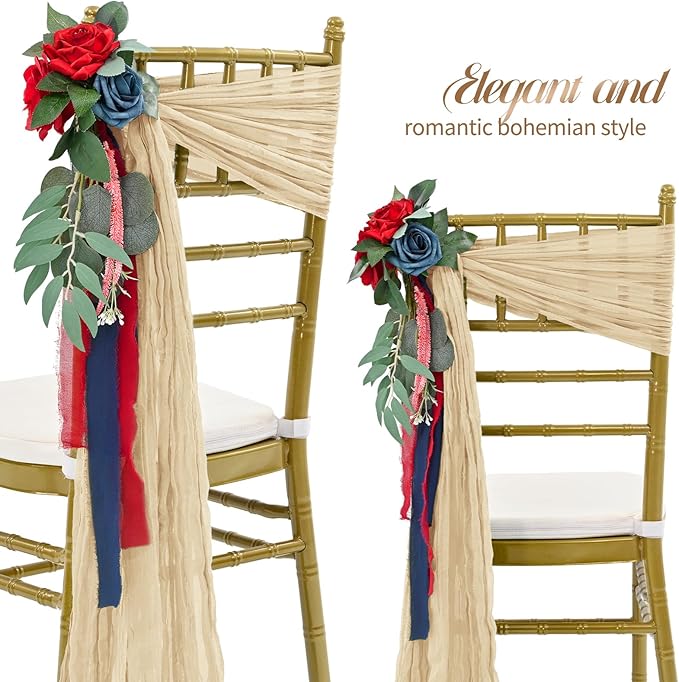 50 PCS Cheesecloth Chair Sashes Bows Wedding Aisle Decorations Chair Ribbon - Image 3