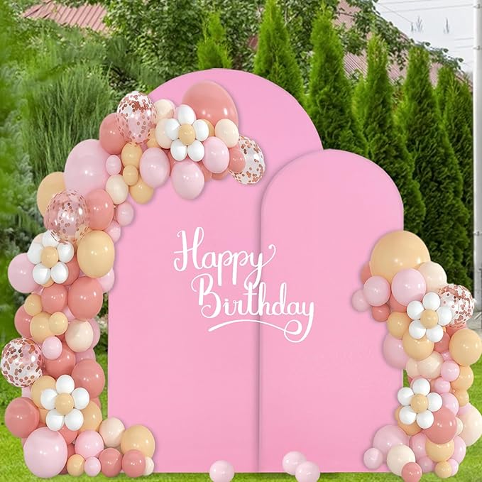 WEERRW Pink Arch Backdrop Cover Set of 2 Spandex Fitted Round Top Chiara - Image 2