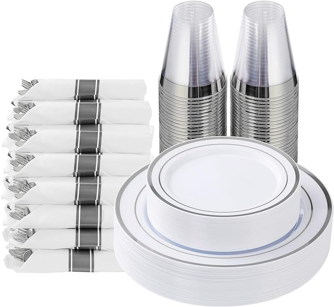 Goodluck 175 Piece Silver Plastic Dinnerware Set by GoodLuck