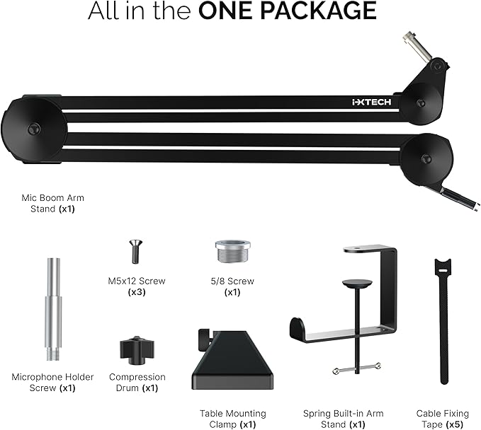 IXTECH Microphone Boom Arm Stand, Heavy Duty Adjustable Mic Stand - Image 9