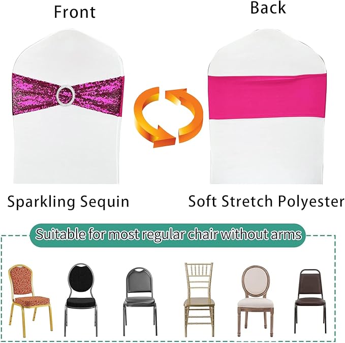 10 Pcs Chair Sashes Sequin Stretch Chair Bands Spandex Polyester Bows - Image 3