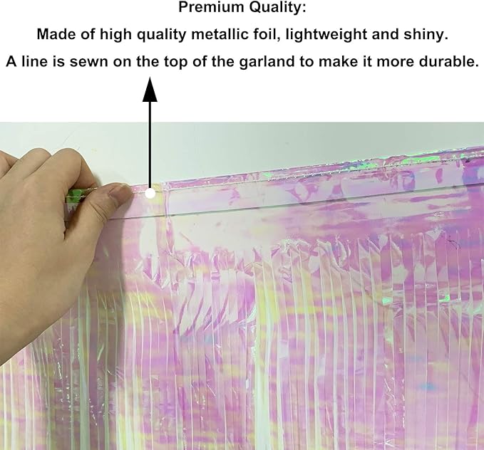 10 Feet by 15 Inch Iridescent White Foil Fringe Garland - Image 4