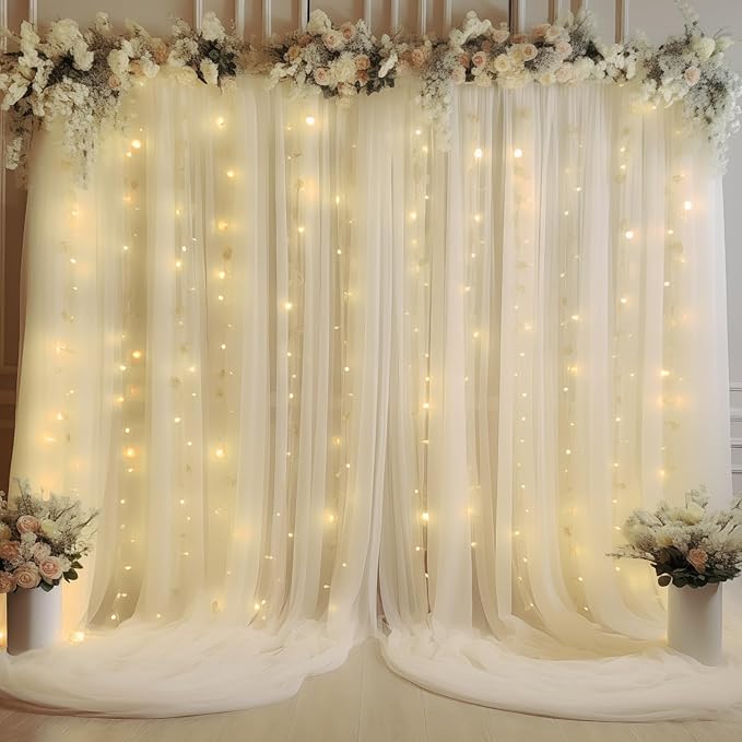 20×10ft Cream White Tulle Backdrop Curtain - Image 2
