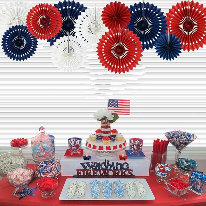 BEISHIDA Red White Blue Hanging Honeycomb Round Paper Fans Decoration Patriotic - Image 4