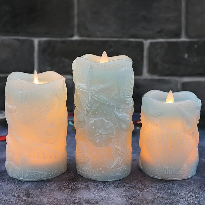 Silverstro Ocean Flameless Candles Remote Carved Seashell Real Wax Flicker - Image 9