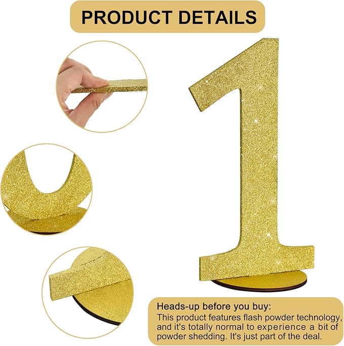 TONIFUL 11.8 Inch Gold Glitter Numbers Table Centerpieces 0-9 Birthday Party - Image 3