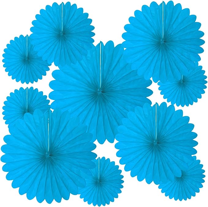20 Pcs Sky Blue Hanging Paper Fan, Round Paper Fans Decorations Set by Tisspoms