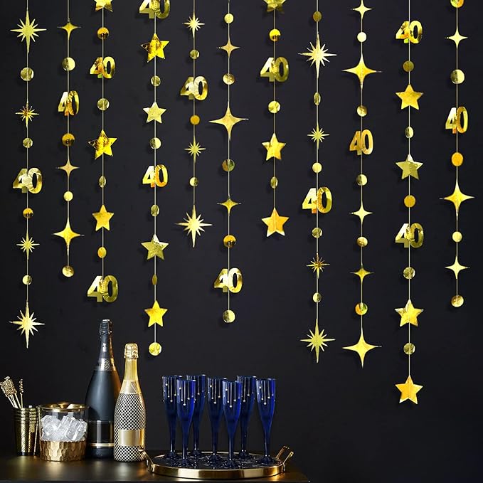 Gold 40th Birthday Decorations Number 40 Circle Dot Twinkle Star Garland by pinkblume