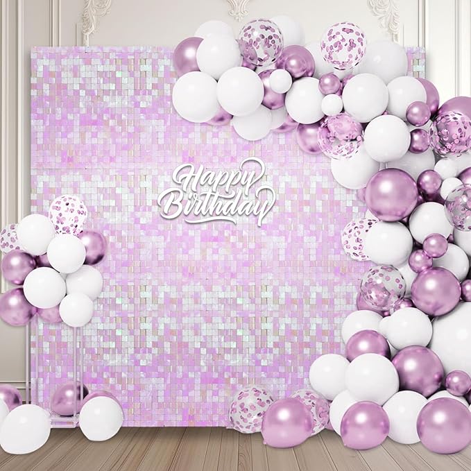 12PCS Colorful Light Pink Shimmer Wall Backdrop, Square Sequin Photo Backdrops by ZEBMOON
