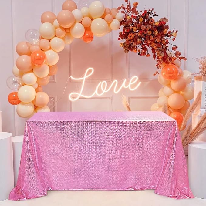 Fitable Pink Sequin Tablecloth for Parties 52x70 Inch by Fitable