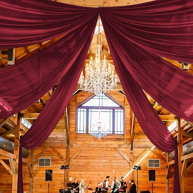 6 Panels Burgundy Ceiling Drapes by REWOMC
