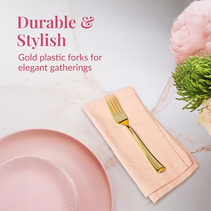Prestee Set of 300 Gold Plastic Forks Disposable - Image 2
