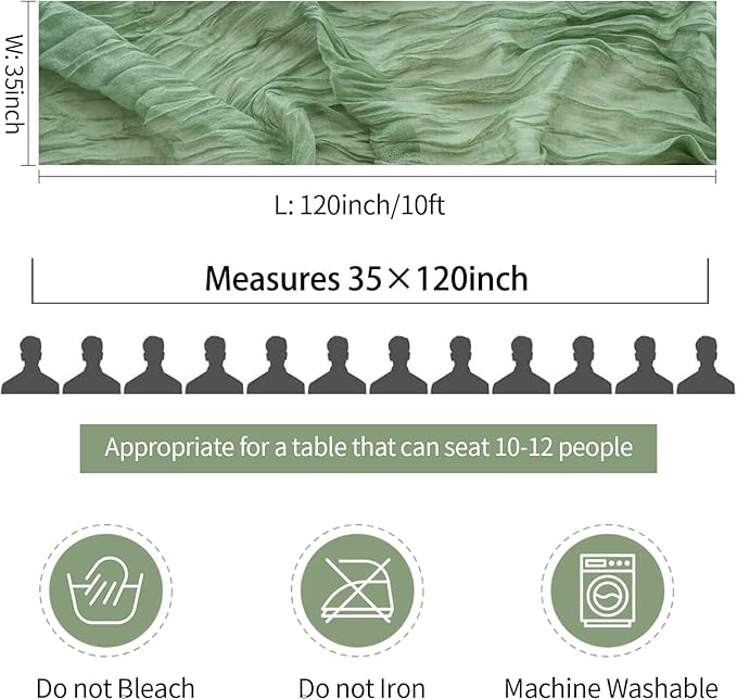 3 Pack Sage Green Cheesecloth Table Runner 10FT 120 Inches Green Gauze Table - Image 6