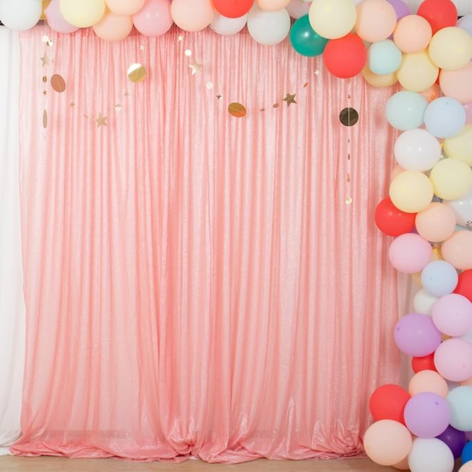 ShinyBeauty 4x7FT Sequin Backdrop Baby Pink| Glitter Fabric by ShinyBeauty