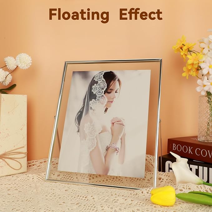 Silver Floating Frame, For Picture 9x11, Tabletop Shelf Photo Frame, Classy - Image 4