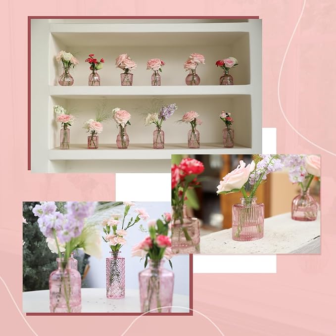 Pink Glass Bud Vase Set of 22, Small Vases - Image 5