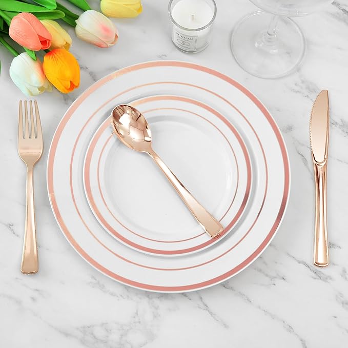 BESTVIP 50 Pack 6.9 Inch Rose Gold Plastic Spoons, Heavy Duty Plastic Silverware - Image 5