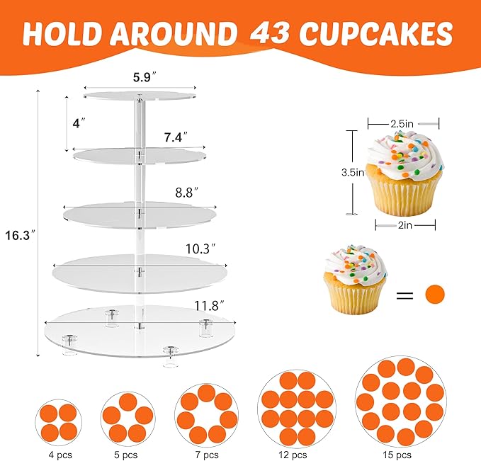 Cupcake Stand for 50 Cupcakes, 5 Tier Cupcake Holder, Acrylic Cupcake Stand - Image 3